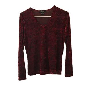 Karen Kane Women’s Red|Black Lifestyle Petites Velour Long Sleeve Shirt Sz M